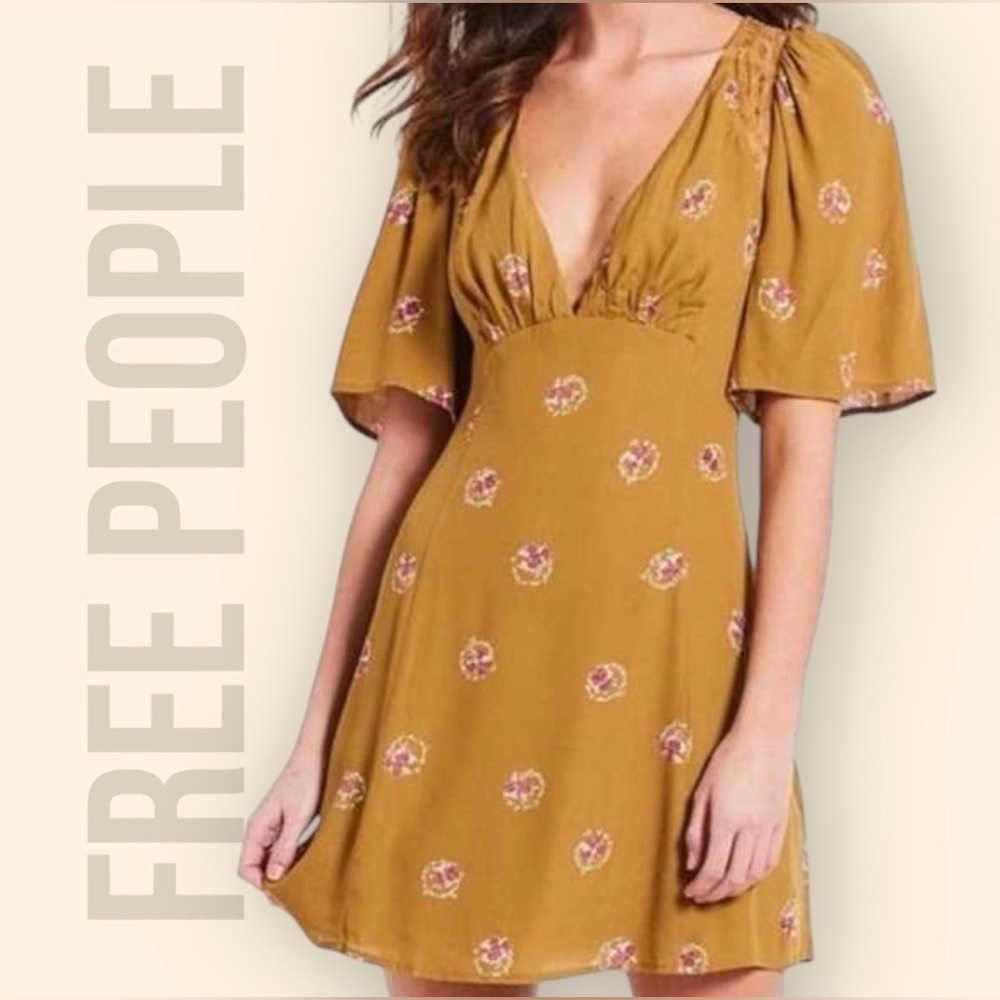 FREE PEOPLE Mockingbird Open Back Mini Dress | Clove Brown Floral | Size 4